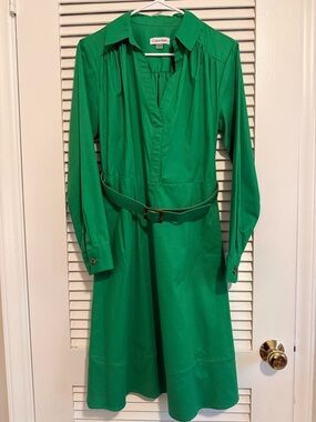 Calvin Klein Vibrant Green Long-Sleeve Belted Shirt Dress